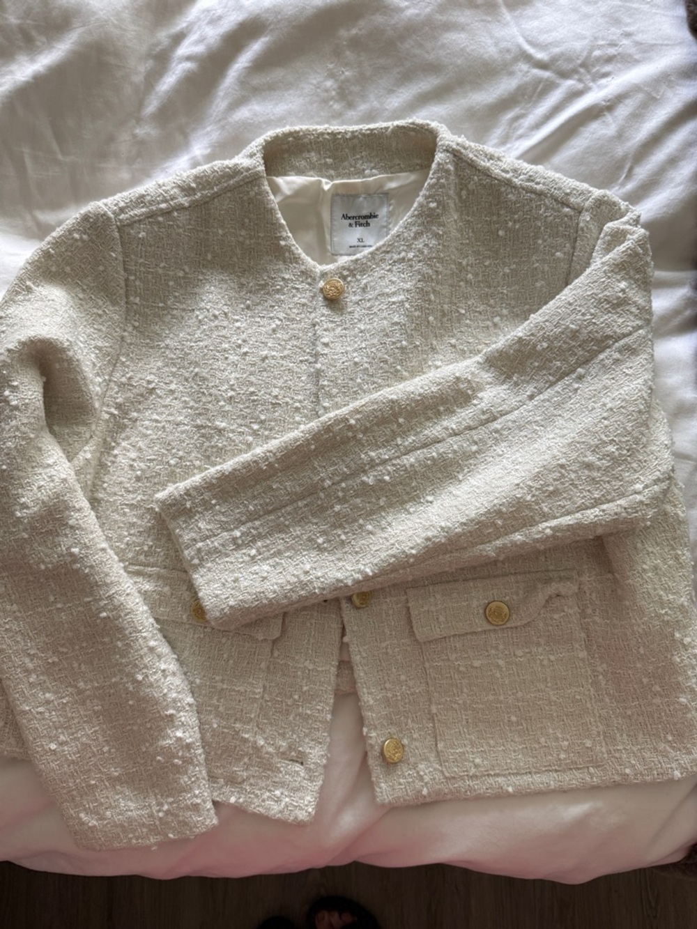 Abercrombie & Fitch Ivory Bouclé Jacket with Gold Buttons